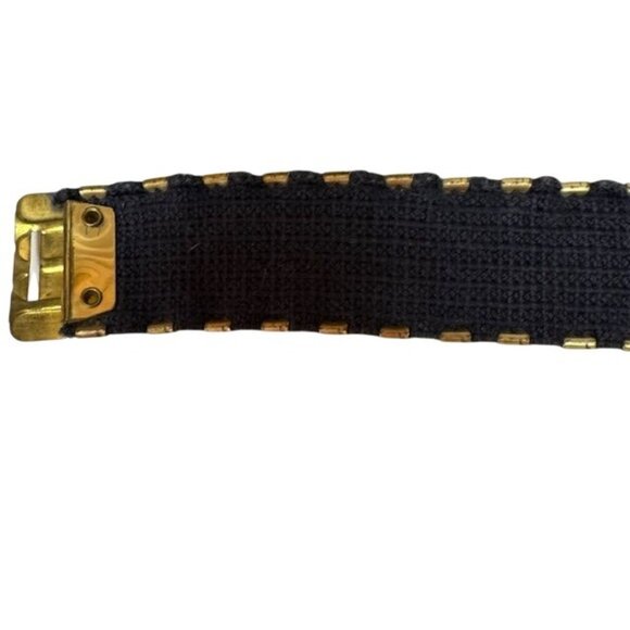 Vintage Gold-Tone Metal Waist Belt With Textured Rectangular Clasp & Elastic Bac - Picture 8 of 10